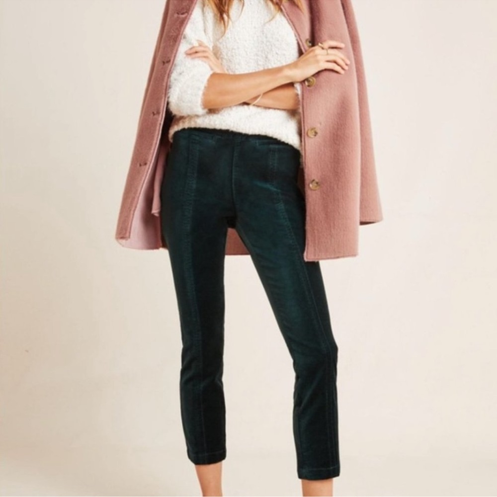 ANTHROPOLOGIE Essential Slim Trousers in Dark Green Color Size 4
